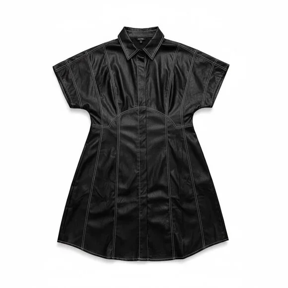 THML Black Faux Leather Mini Dress with Contrast Stitching – Size M - Picture 9 of 9